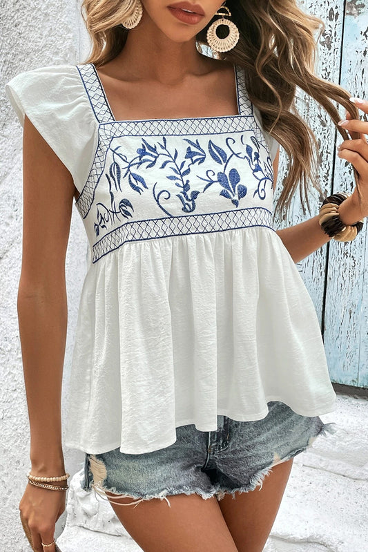 Embroidered square neck blouse