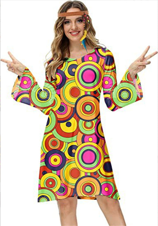 Robe pour dames imprimée, style hippie vintage des années 70