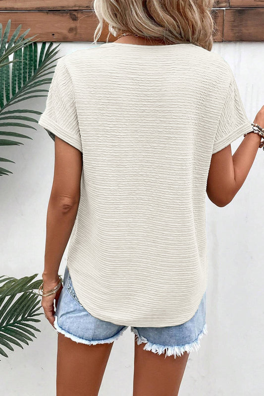 V-neck T-shirt with wide sleeves
